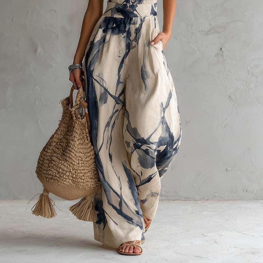 Hanabi Ink Wash Print Wide Leg Jumpsuit