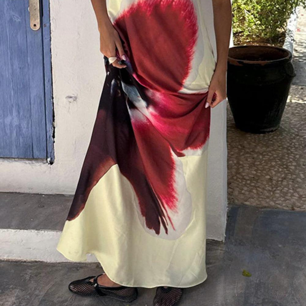 Women's Printed high-neck tube dress with open back and elegant