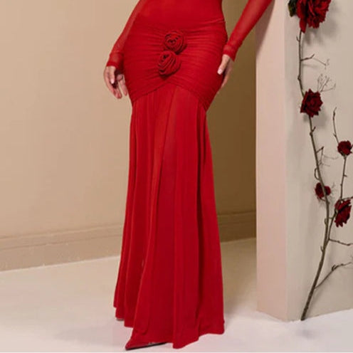 Women's Elegant Solid Color Fold-Over Pleated Evening Dress with