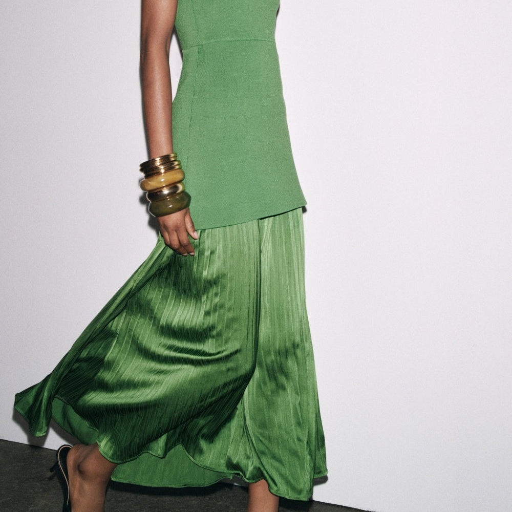 Women's Small fitted knitted dress with elegant pleats and patchwork