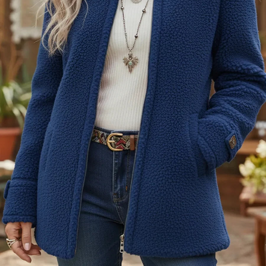 Luxe Lambswool-Feel Full-Zip Jacket with Stand Collar