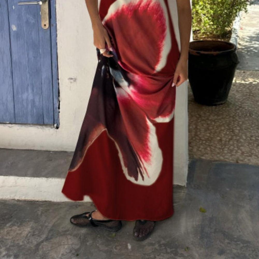 Women's Printed high-neck tube dress with open back and elegant