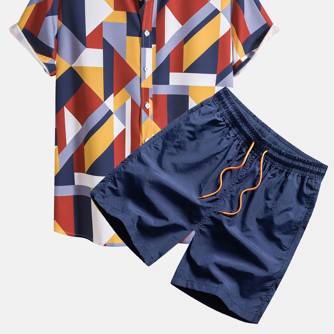 Men's Print Button-Up Shirt & Swim Shorts Set