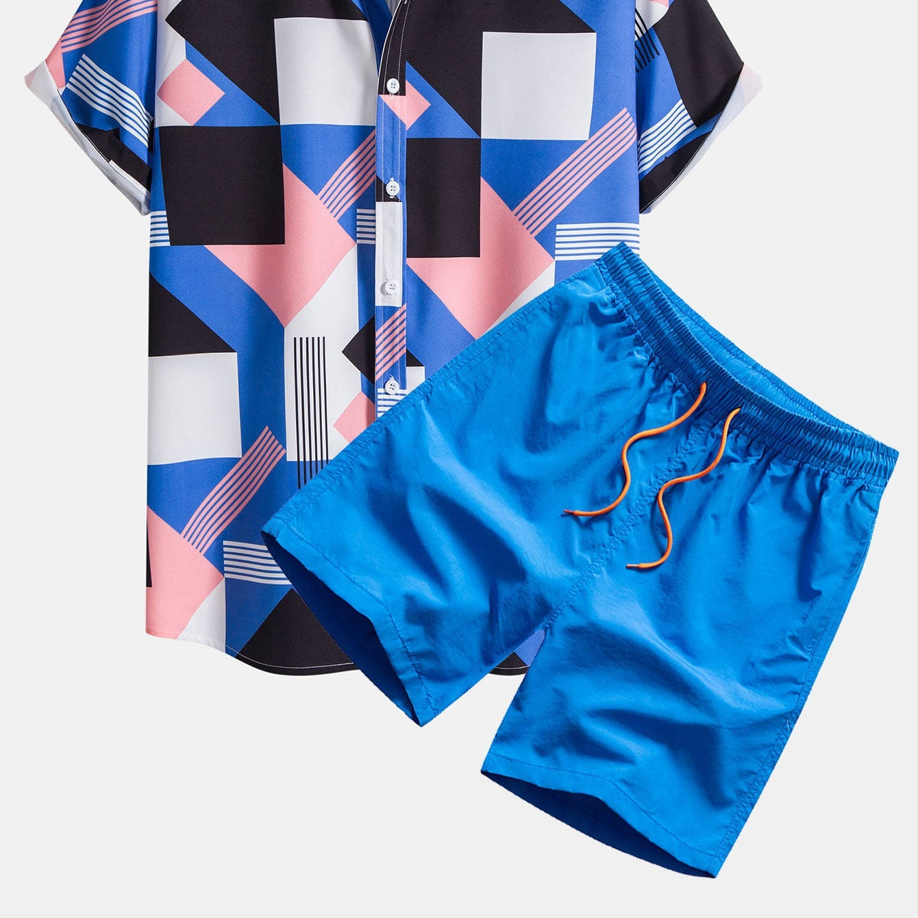 Men's Vibrant Color-Block Stripe Print Shirt & Swim Shorts Set
