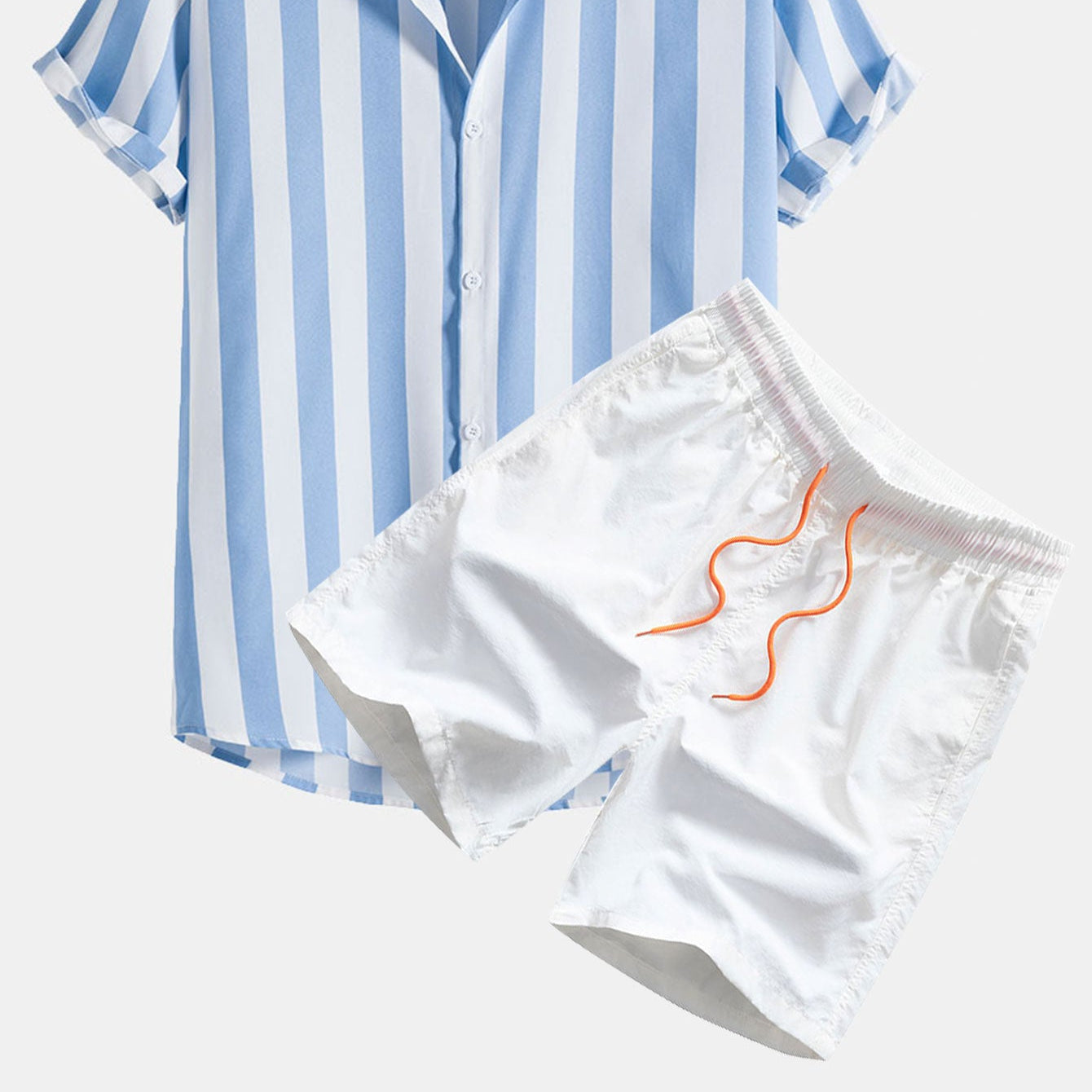 Men's Bold Wide-Stripes Print Shirts & Swim Shorts Set