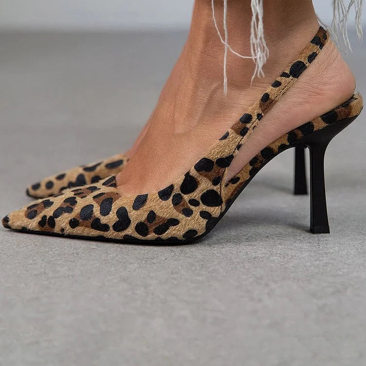 Women's Toe Leopard Print Slingback Stiletto Heels