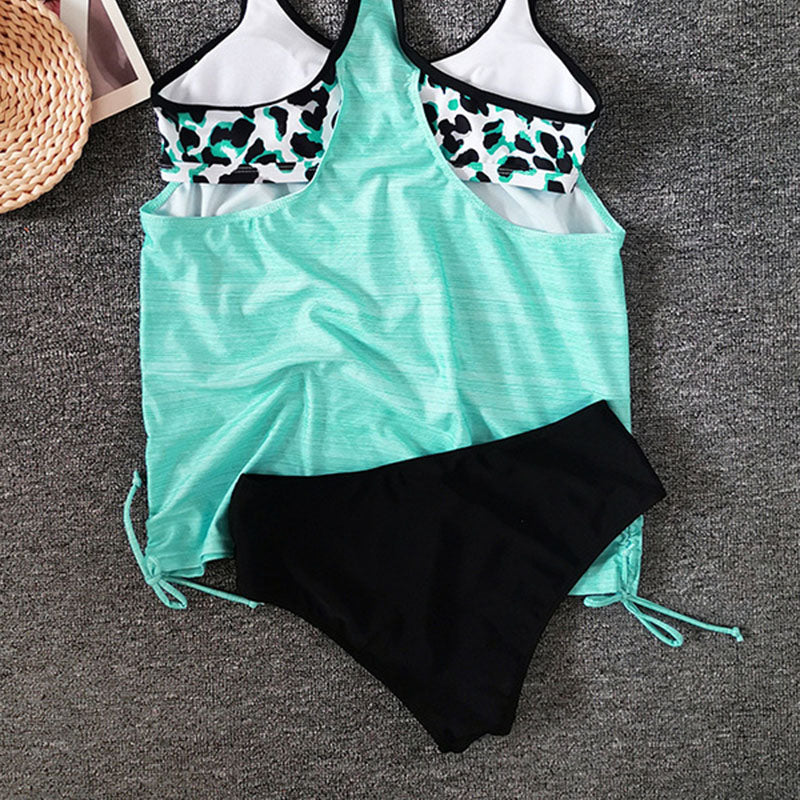 Women's Solid Tankini with Leopard Print