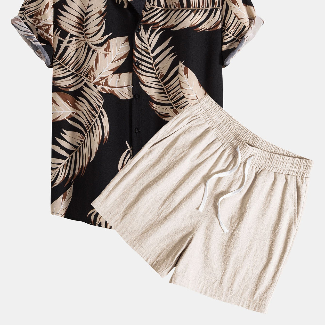 Men's Tropical Print Shirt & Textured Cotton 5-Inch Shorts Set
