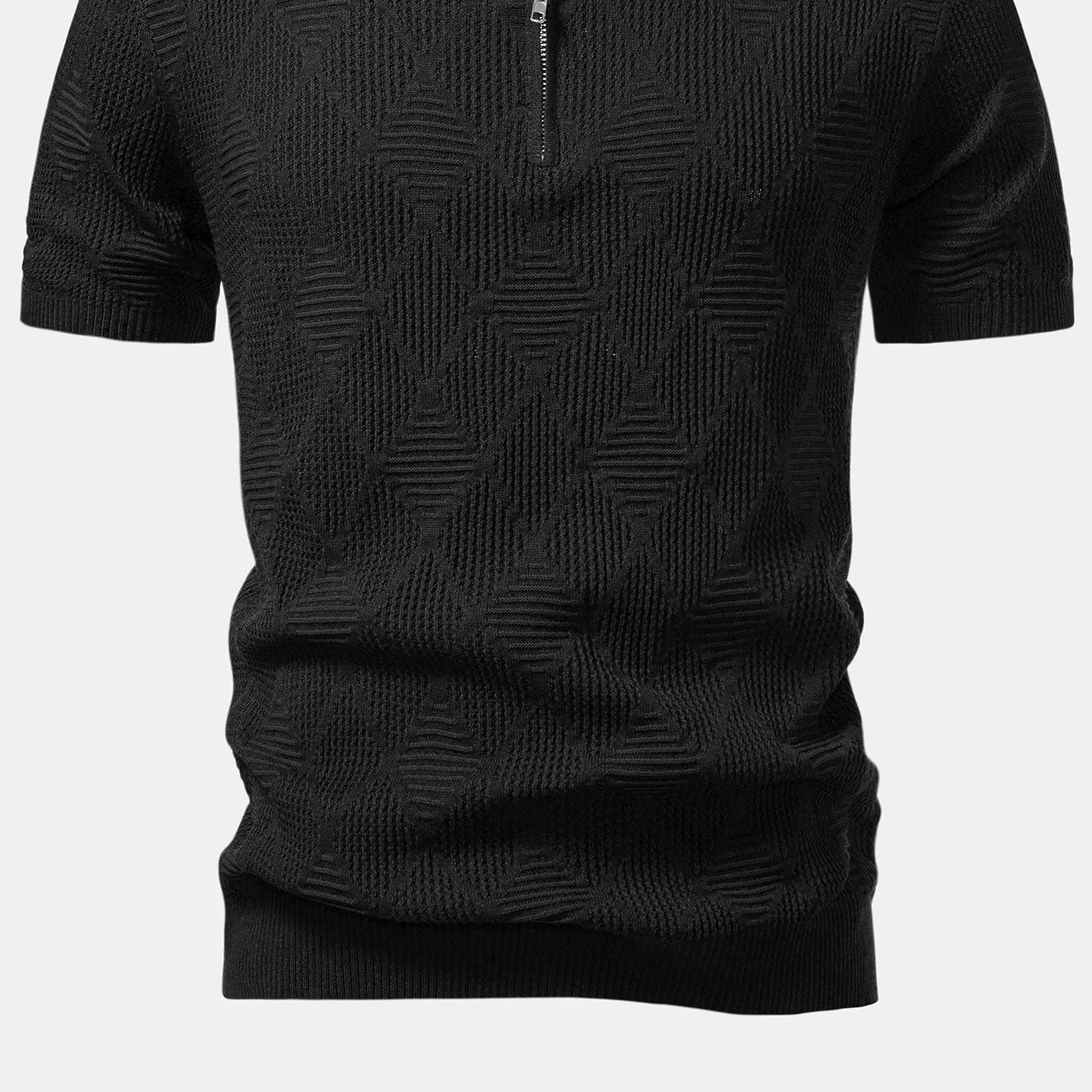 Men's Textured Zip-Up Knit Polo Shirt