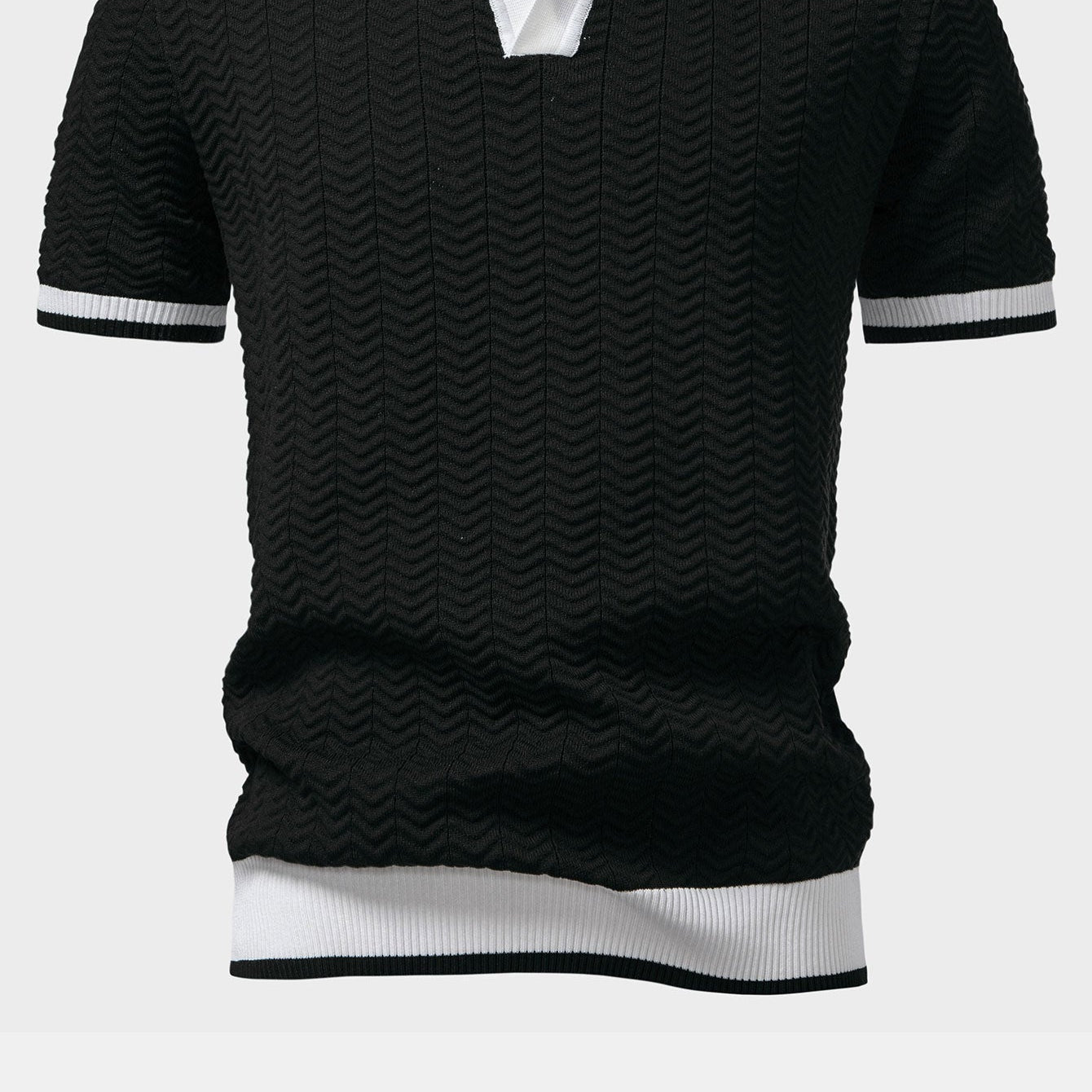 Men's Textured Contrast Knit V-Neck Polo Shirt