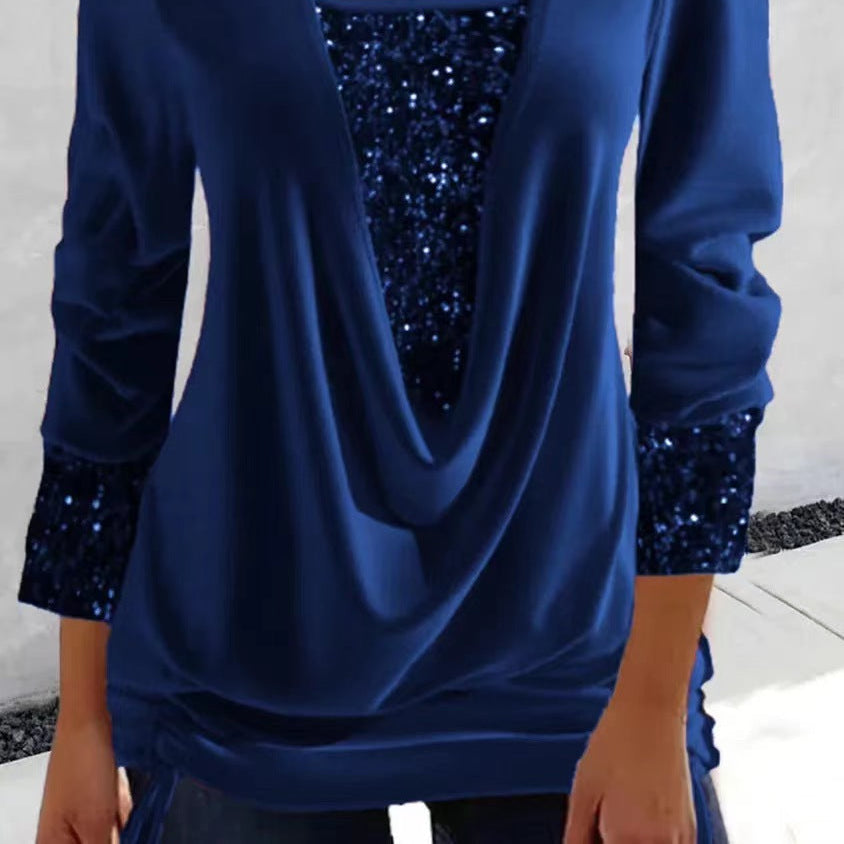 Women's Elegant Sequined Top with Flattering Draping