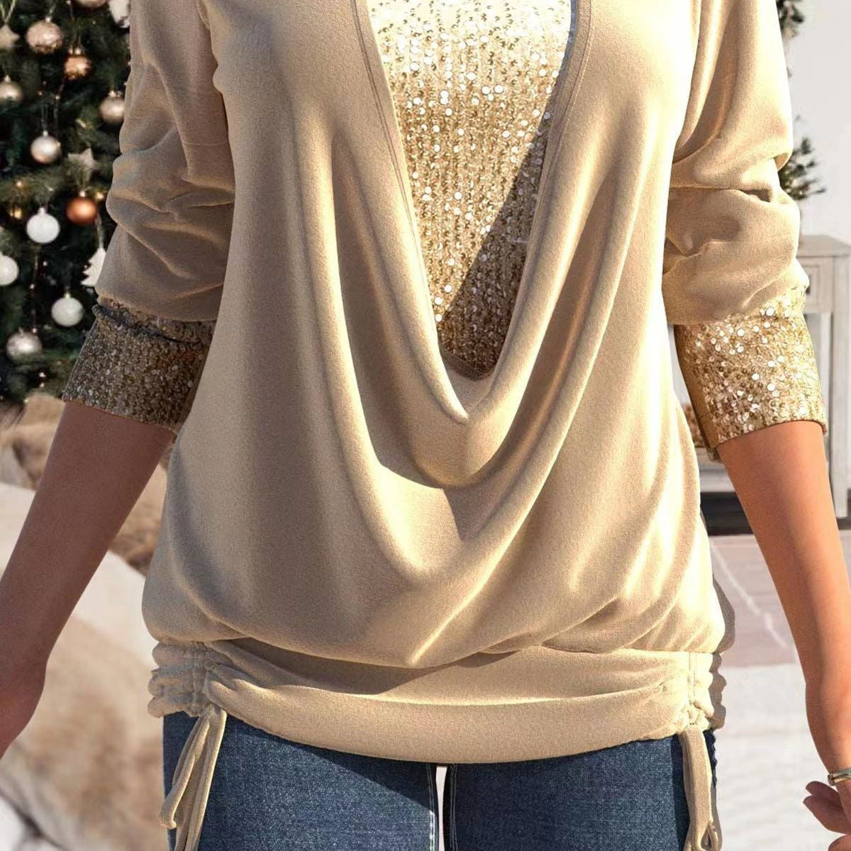 Women's Elegant Sequined Top with Flattering Draping