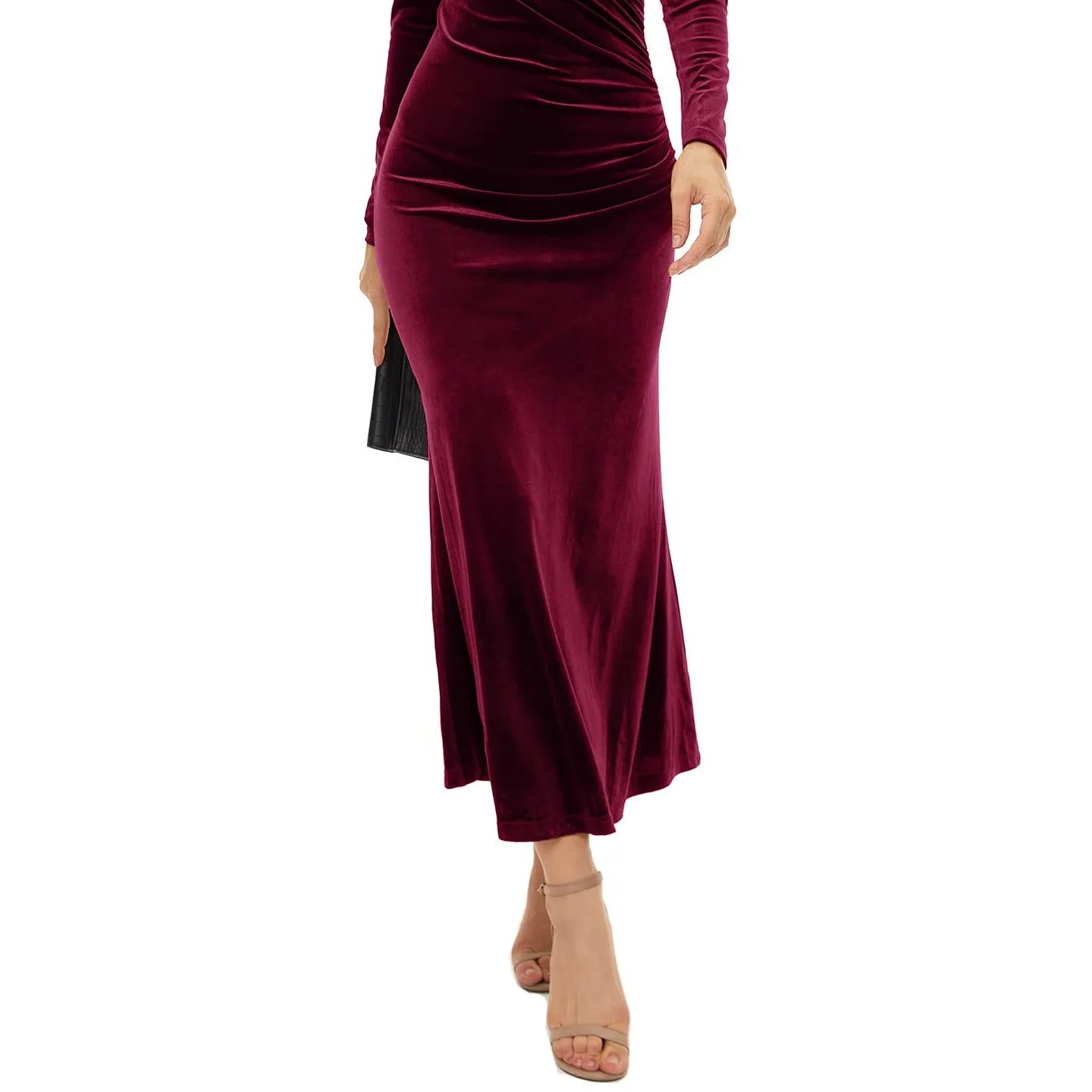 Women's Luxe Velvet Midi Dress with Elegant Silhouette