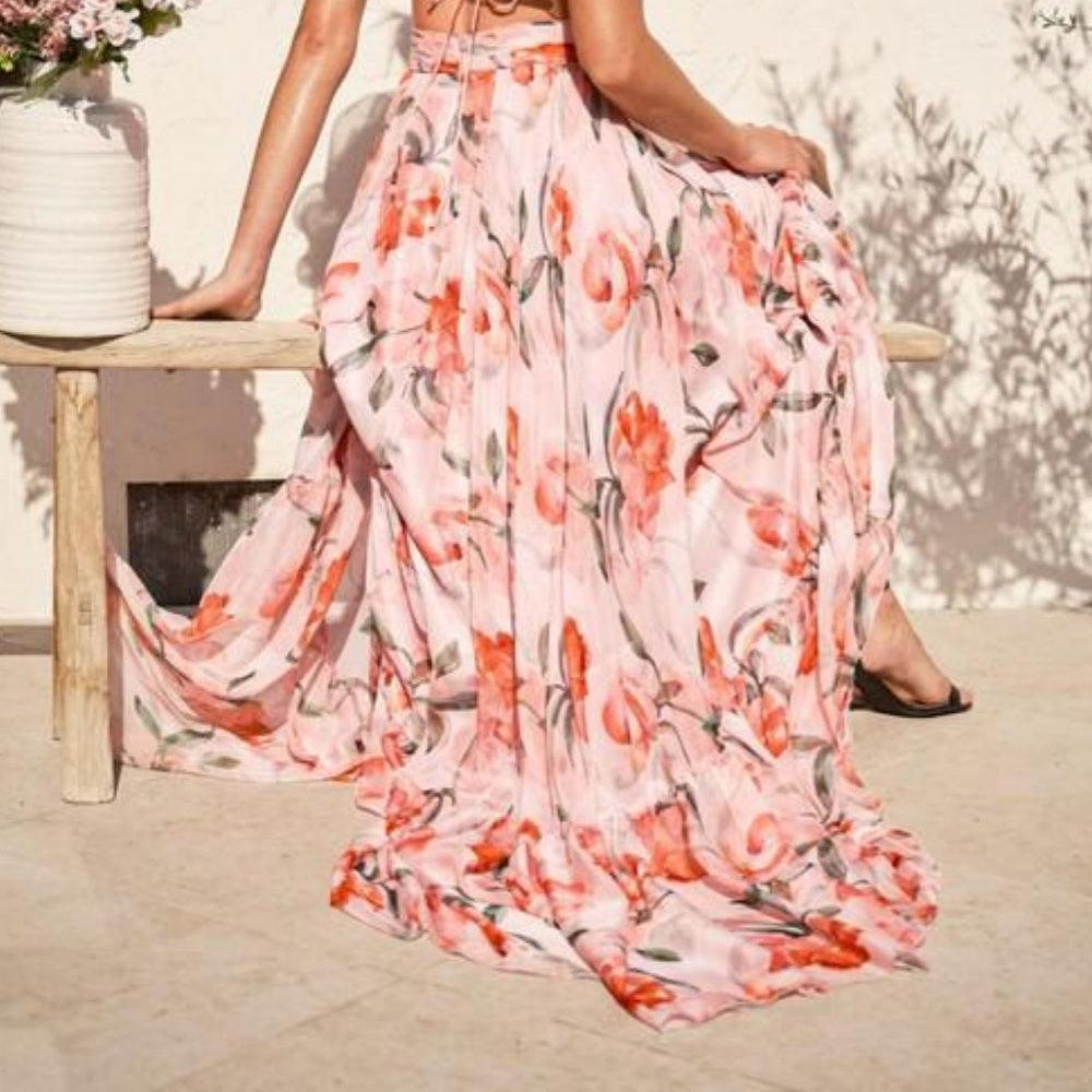 Women's Printed Maxi Dress without a Deep Neckline for an