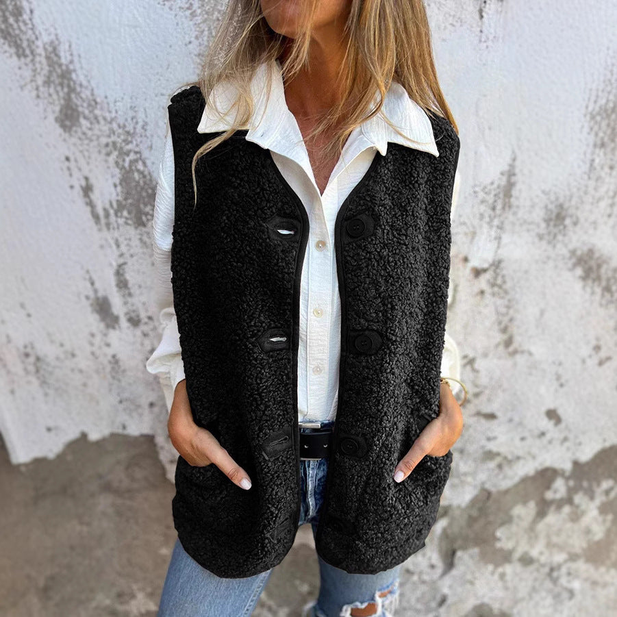 Women's Cozy Autumn Button-Down Vest - Short, Warm & Stylish
