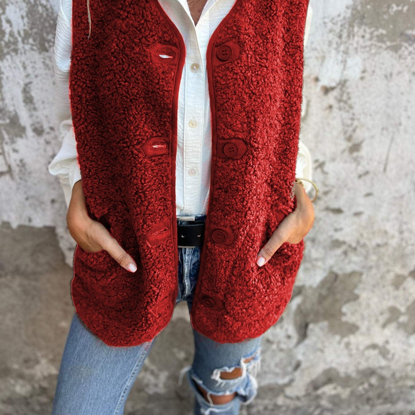 Women's Cozy Autumn Button-Down Vest - Short, Warm & Stylish