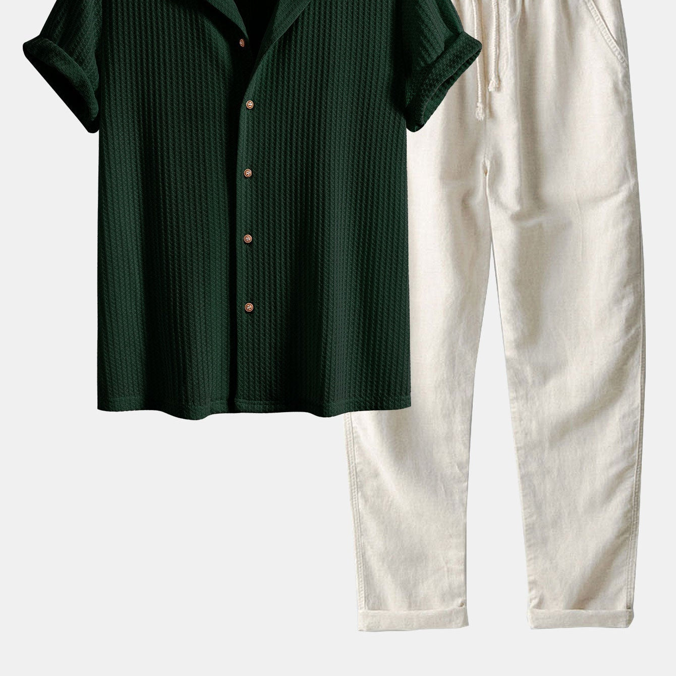 Men's Knit Cuban Shirt & Straight-Leg Pants Set