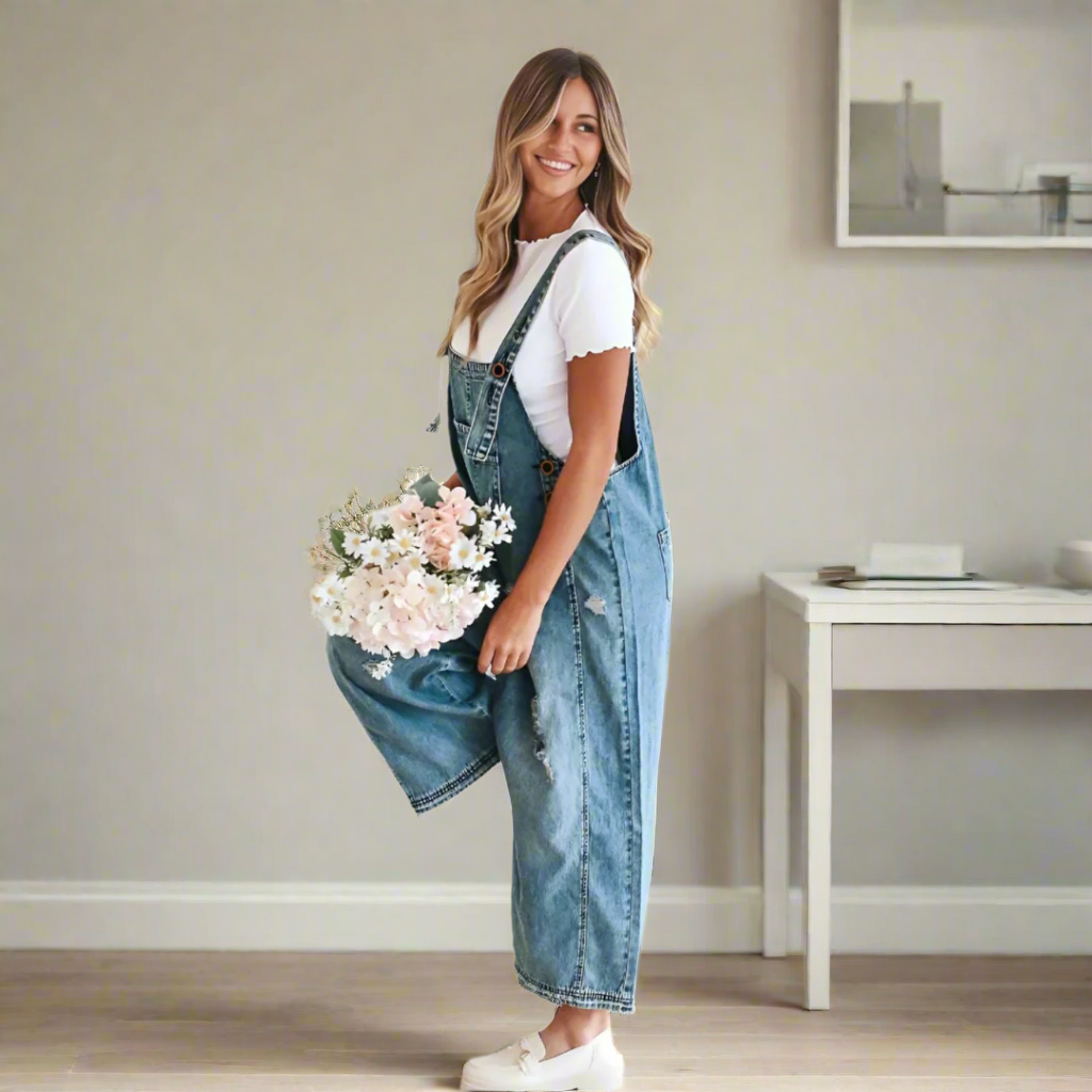 Women's Vintage Wash Jumpsuit with Adjustable Fit
