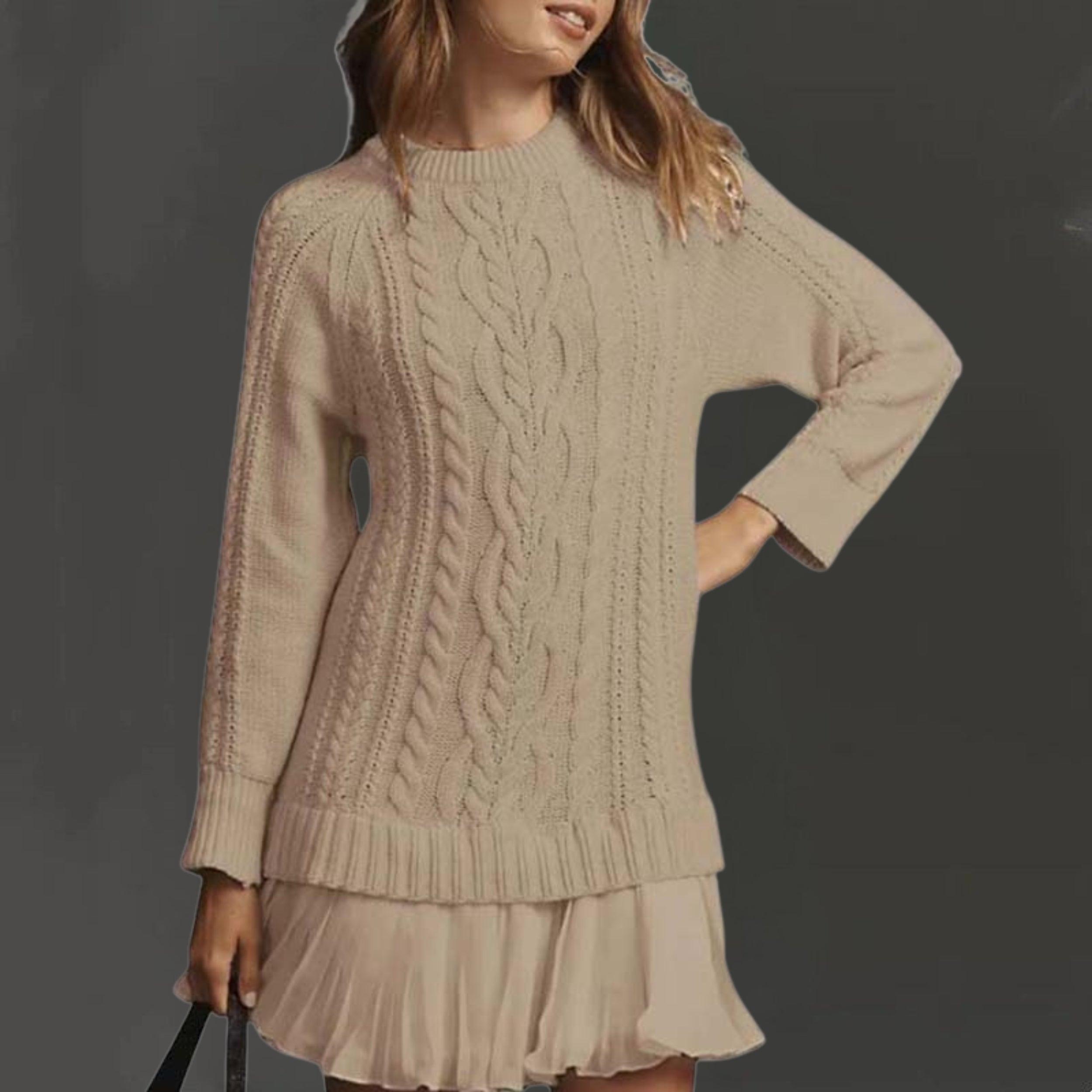 Cable Knit Mini Sweater Dress - Cozy, Chic Winter Must-Have