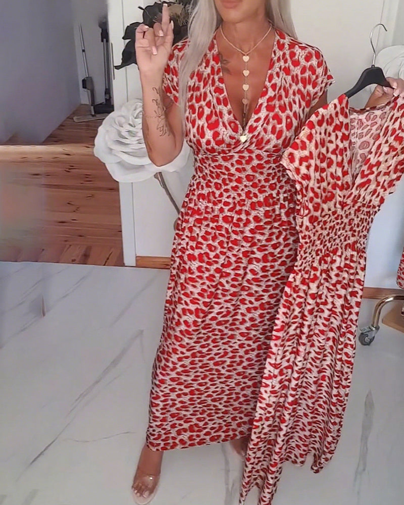 Chic Leopard Print V-Neck Dress – Elegant & Flattering