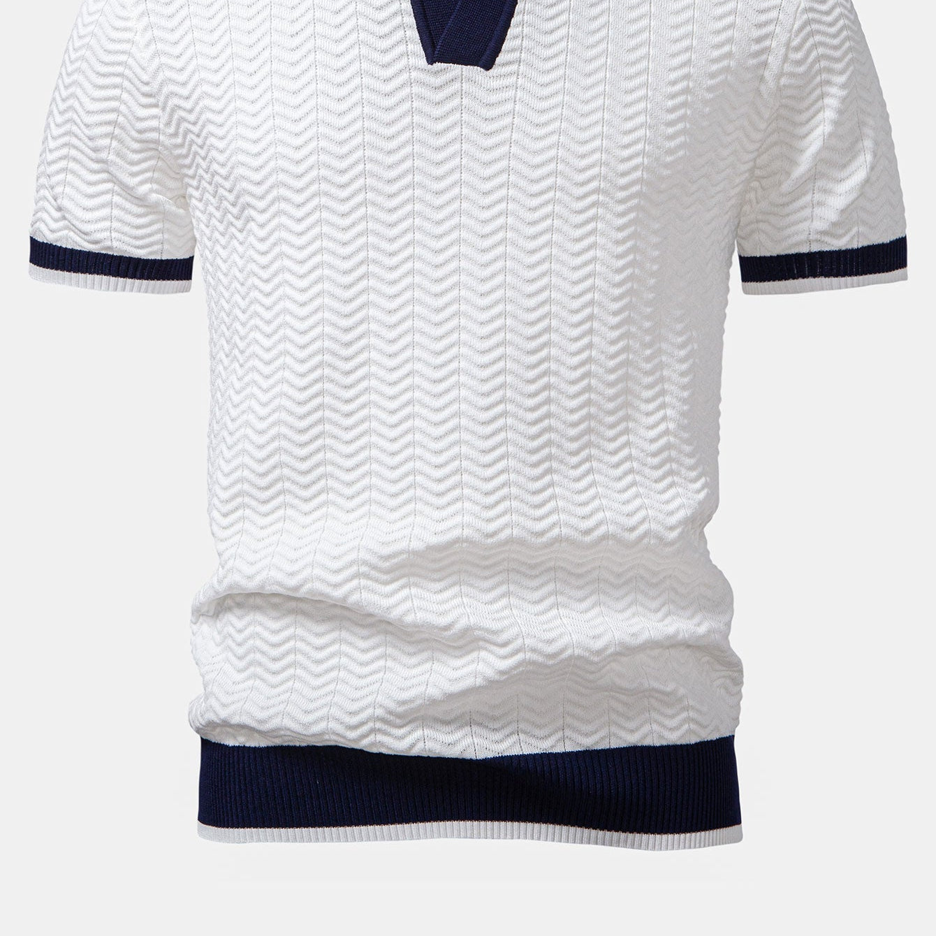 Men's Textured Contrast Knit V-Neck Polo Shirt