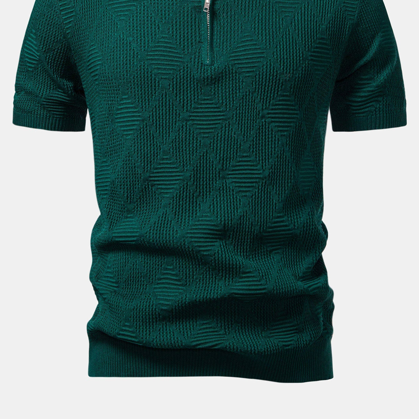 Men's Textured Zip-Up Knit Polo Shirt