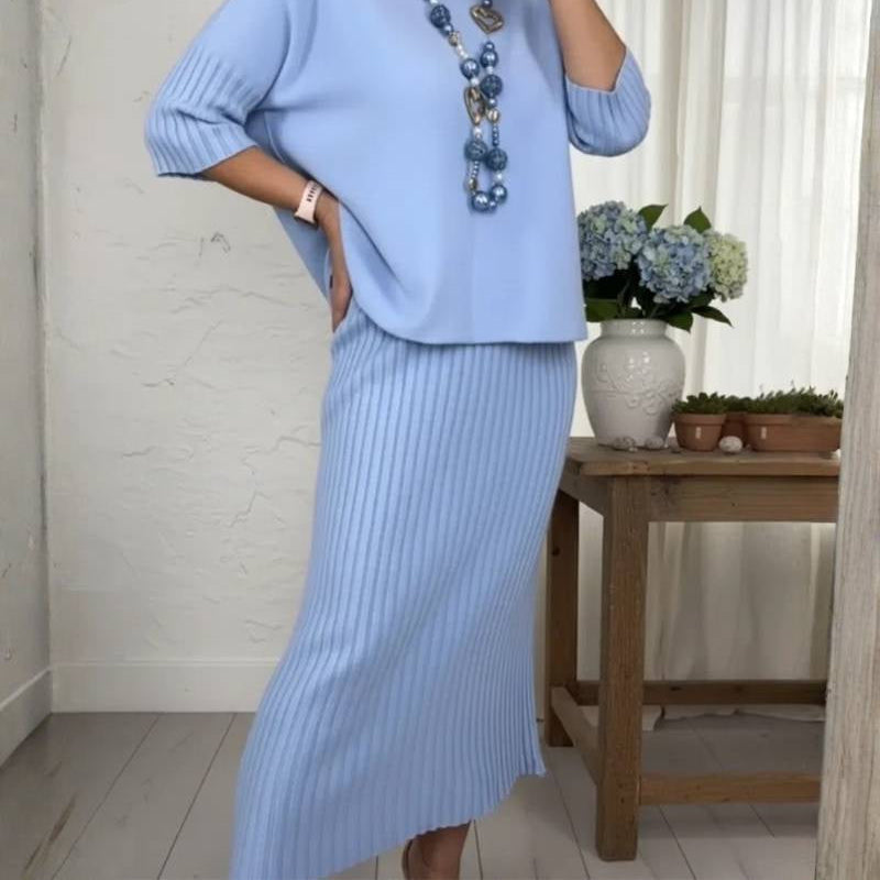 Women's Cozy Knit Set with Ribbed Skirt