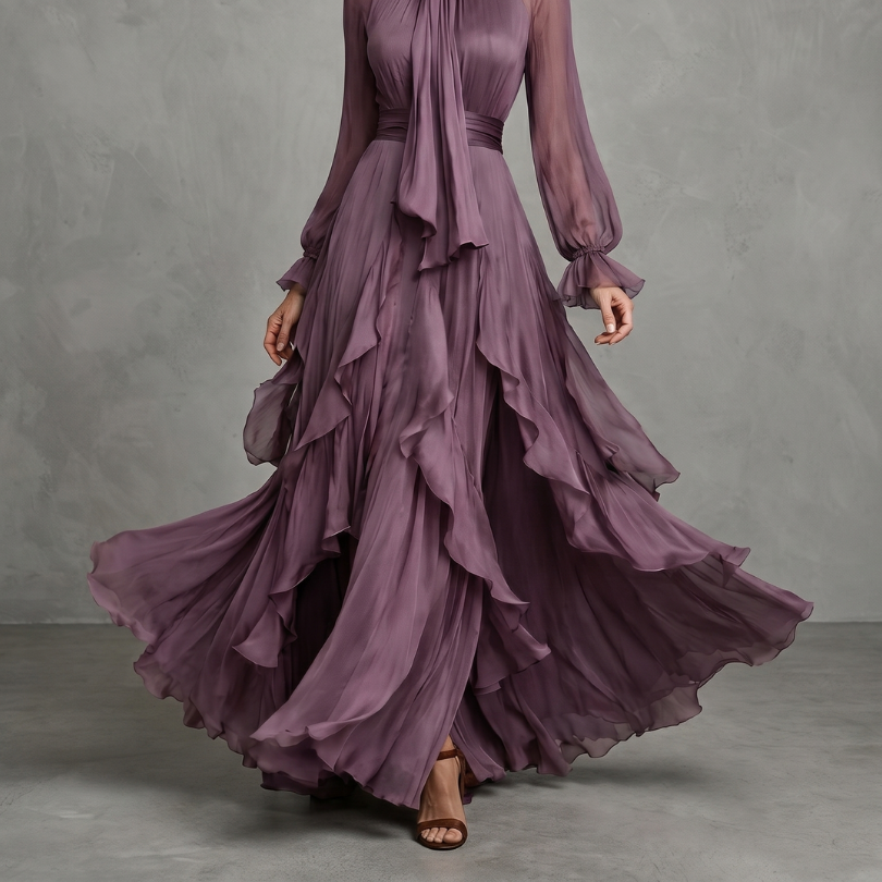 Demetria | Tie Neck Ruffle Tiered Maxi Dress