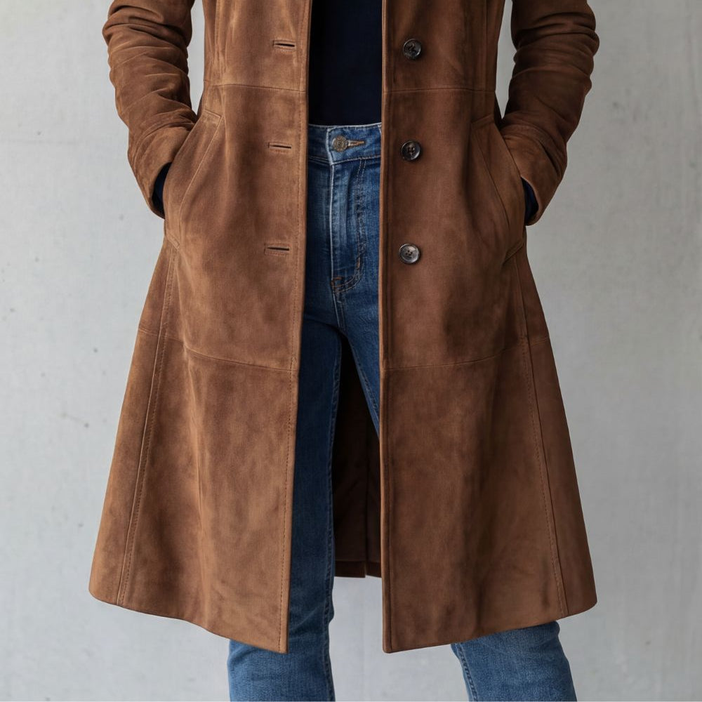 Vintage Suede-Finish Longline Coat