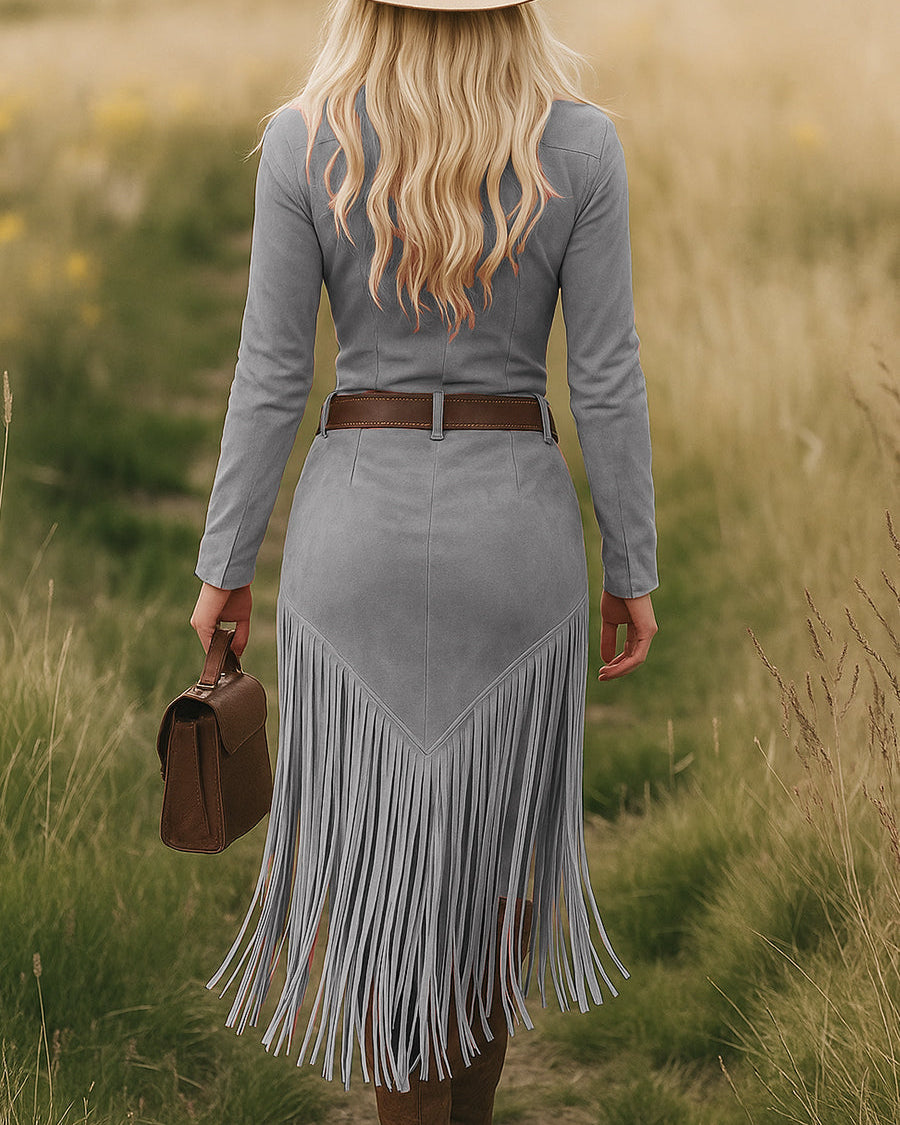 Chic Retro Western Midi Dress with Tassels