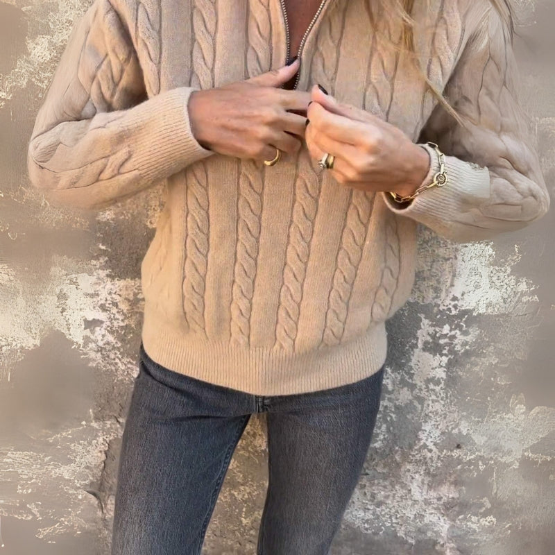 Women's Stylish sweater with half-zip and rich texture
