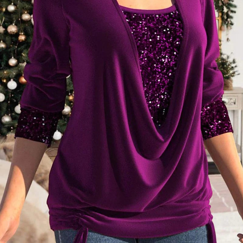 Women's Elegant Sequined Top with Flattering Draping