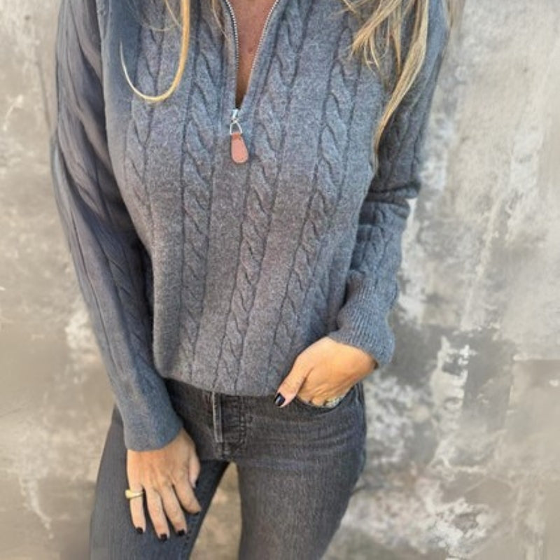 Women's Stylish sweater with half-zip and rich texture