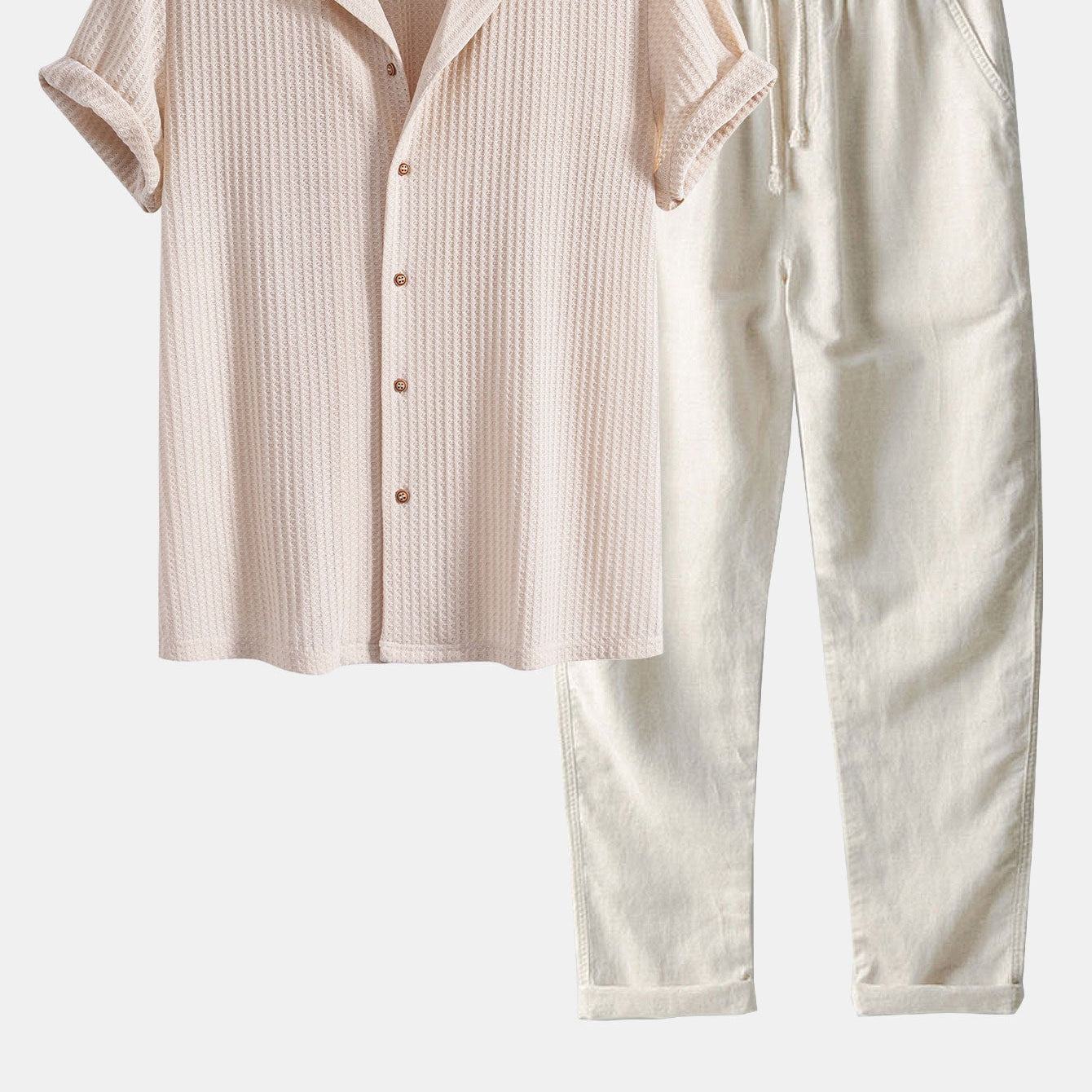Men's Knit Cuban Shirt & Straight-Leg Pants Set