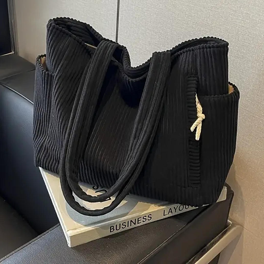Women's Ribbed Tote Bag with Cord Detailing