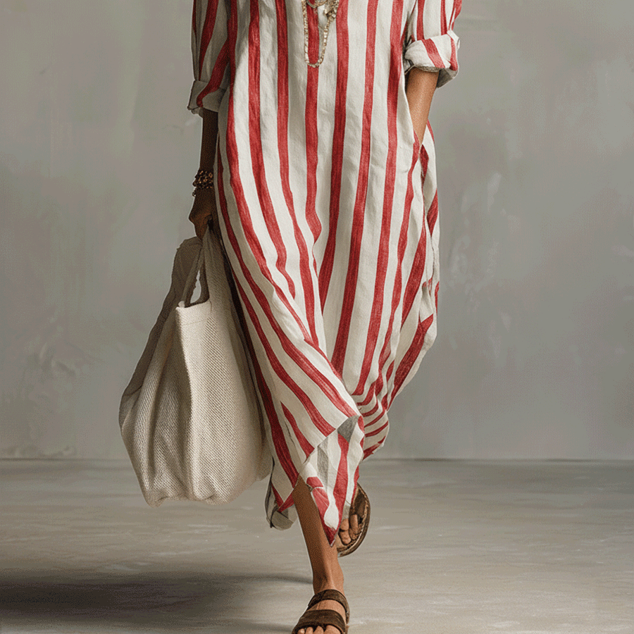 Women's Chic Casual Striped Shirt Maxi Dress