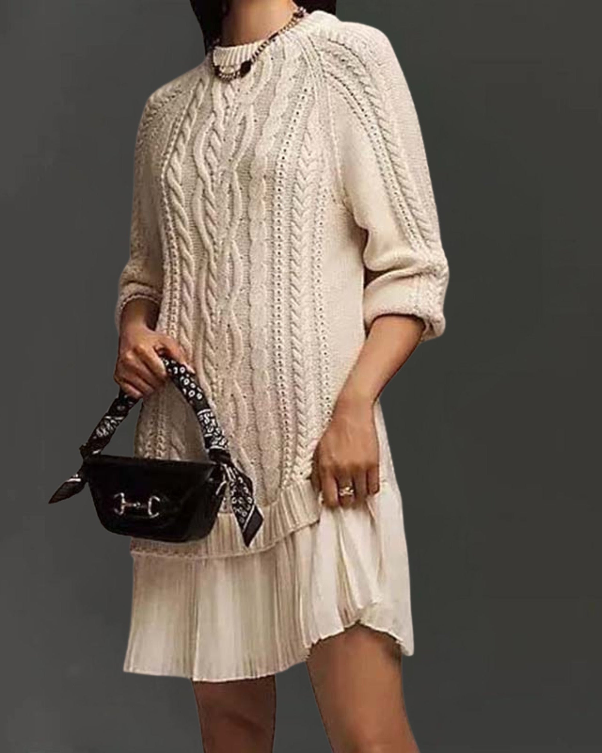 Cable Knit Mini Sweater Dress - Cozy, Chic Winter Must-Have