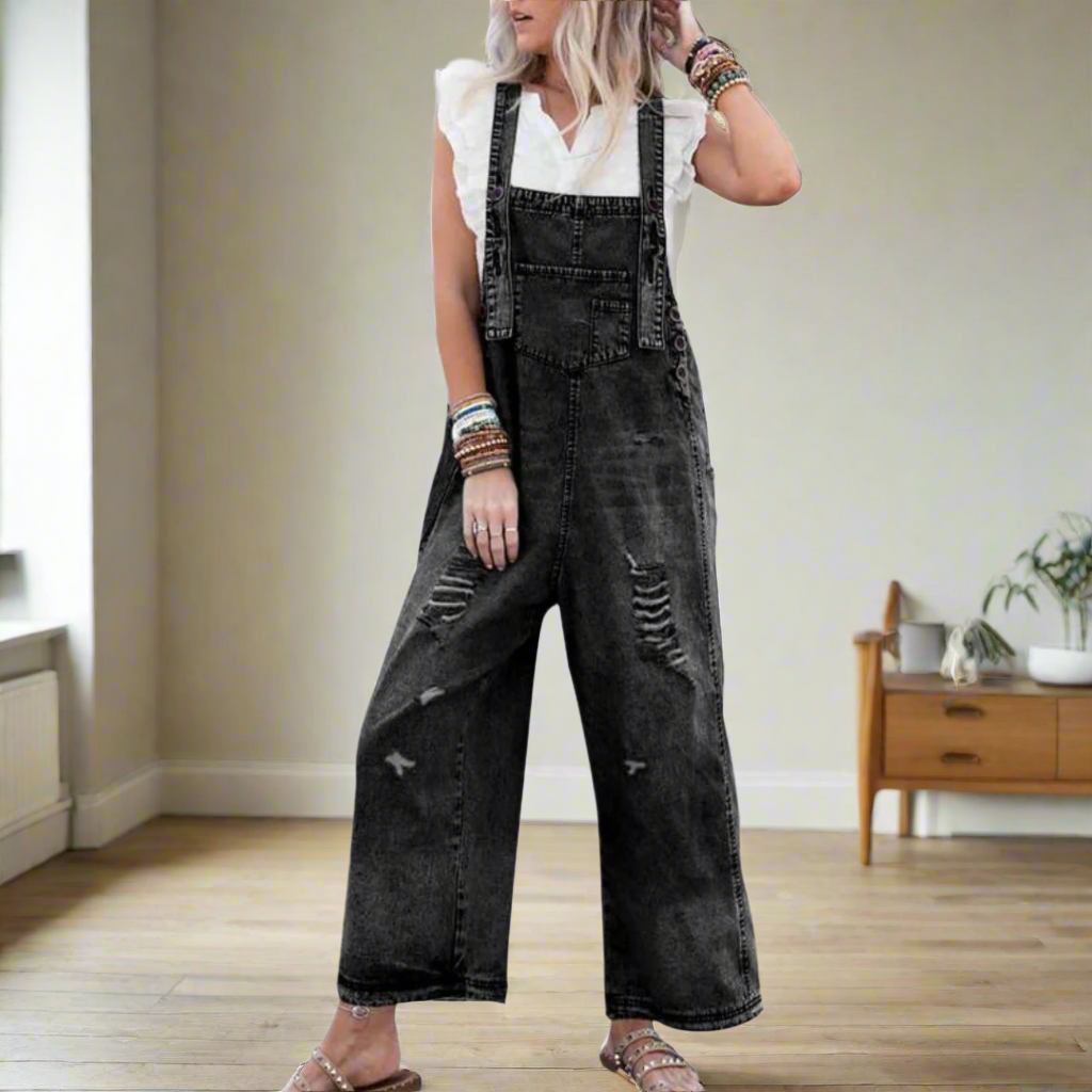 Women's Vintage Wash Jumpsuit with Adjustable Fit