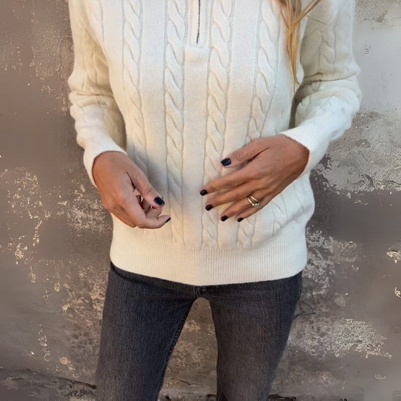 Women's Stylish sweater with half-zip and rich texture