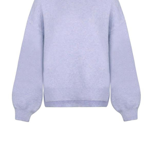 Women's Drop-Shoulder Sweater with Split Hem and Round Neck