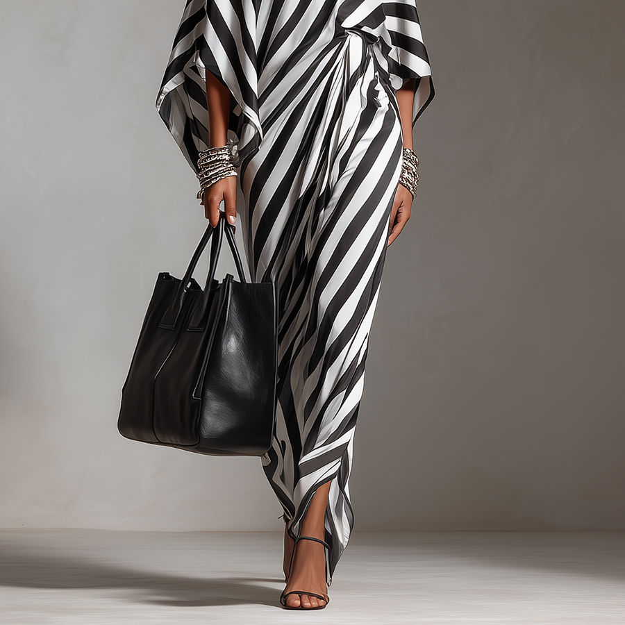 Women's Making Monochrome Stripe Asymmetric Maxi Dress
