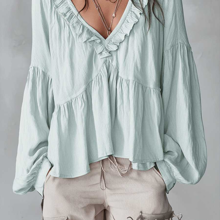 Women's Airy Vintage-Inspired Bohemian Blouse with Soft Ruffle Details