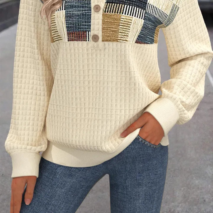 Women's Patchwork Knit with Button Details