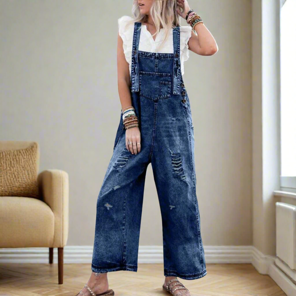 Women's Vintage Wash Jumpsuit with Adjustable Fit