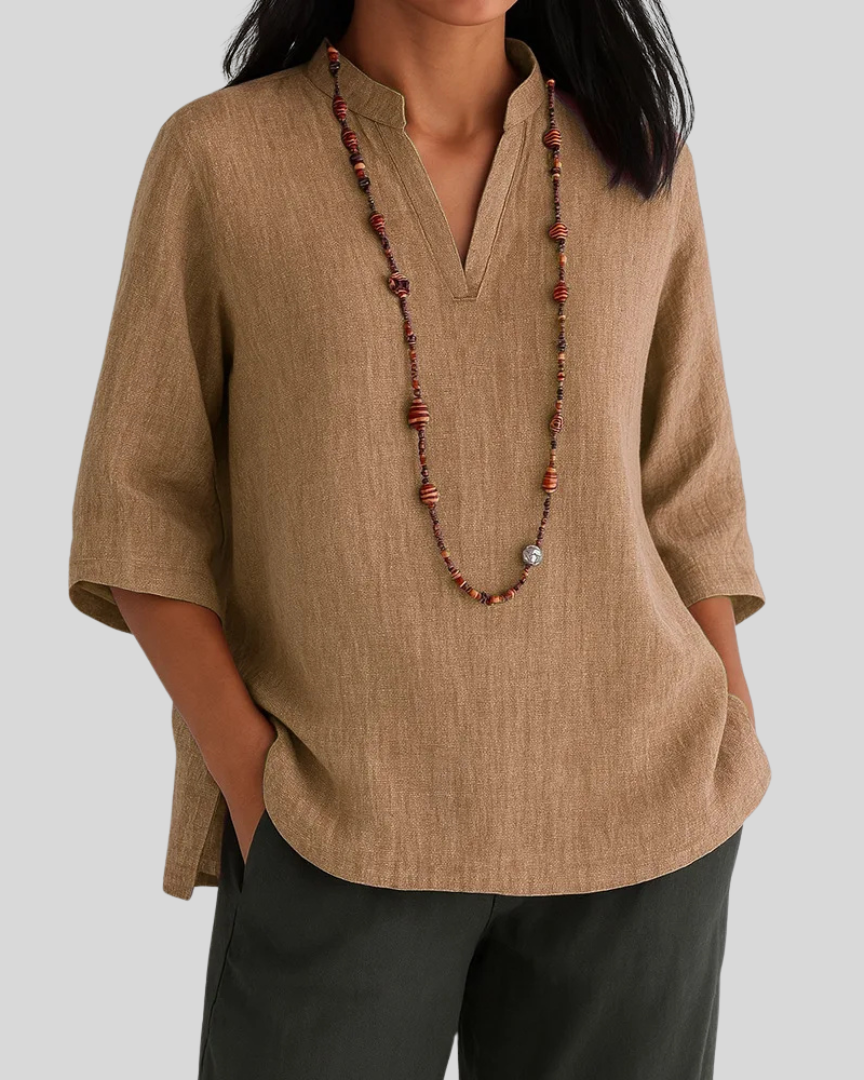 Clothing > Blouses : Nicia | Airy and Comfortable Summer Blouse in Brown van DUUWE