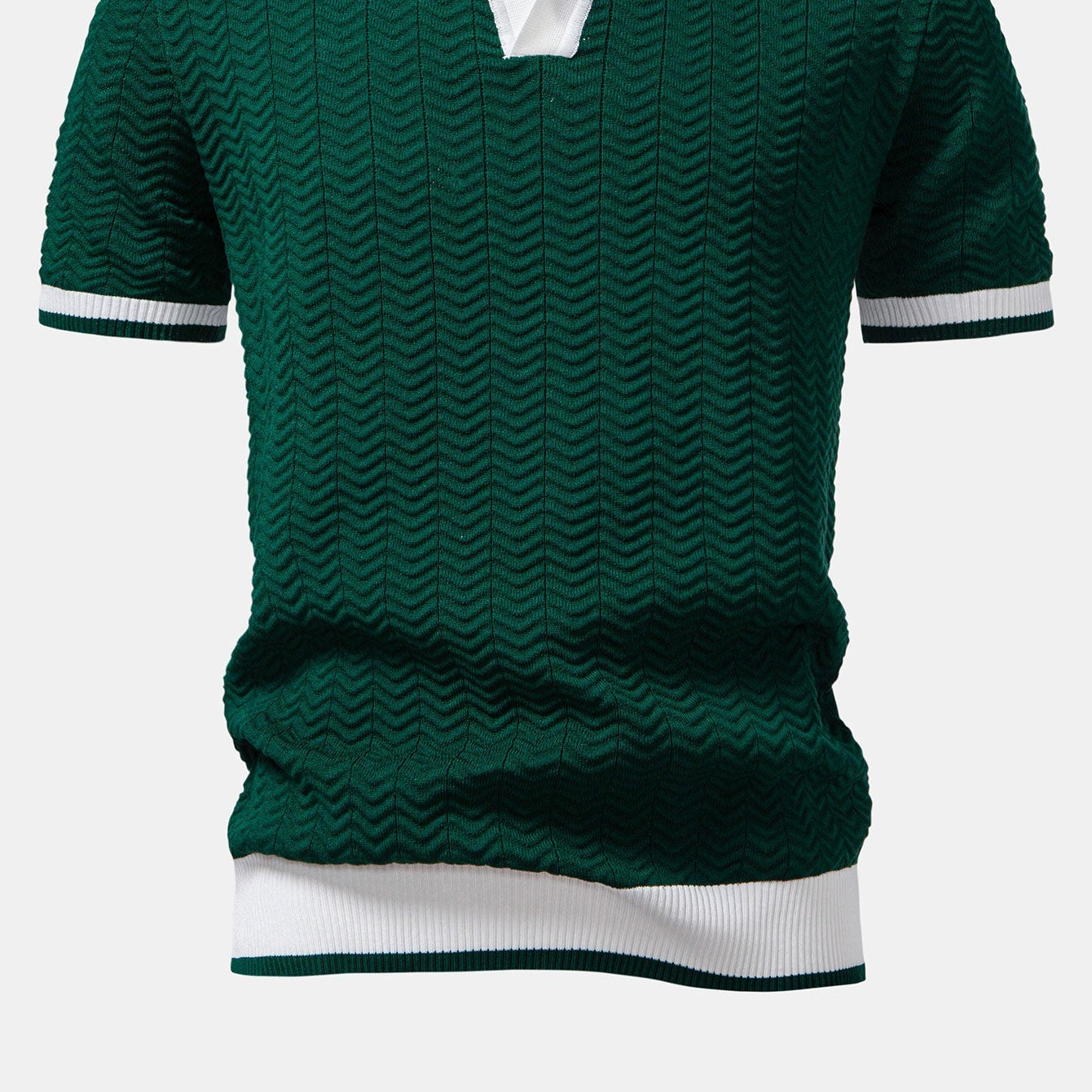 Men's Textured Contrast Knit V-Neck Polo Shirt