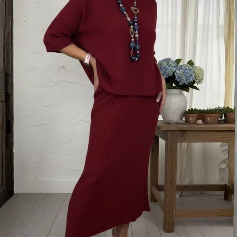 Women's Cozy Knit Set with Ribbed Skirt
