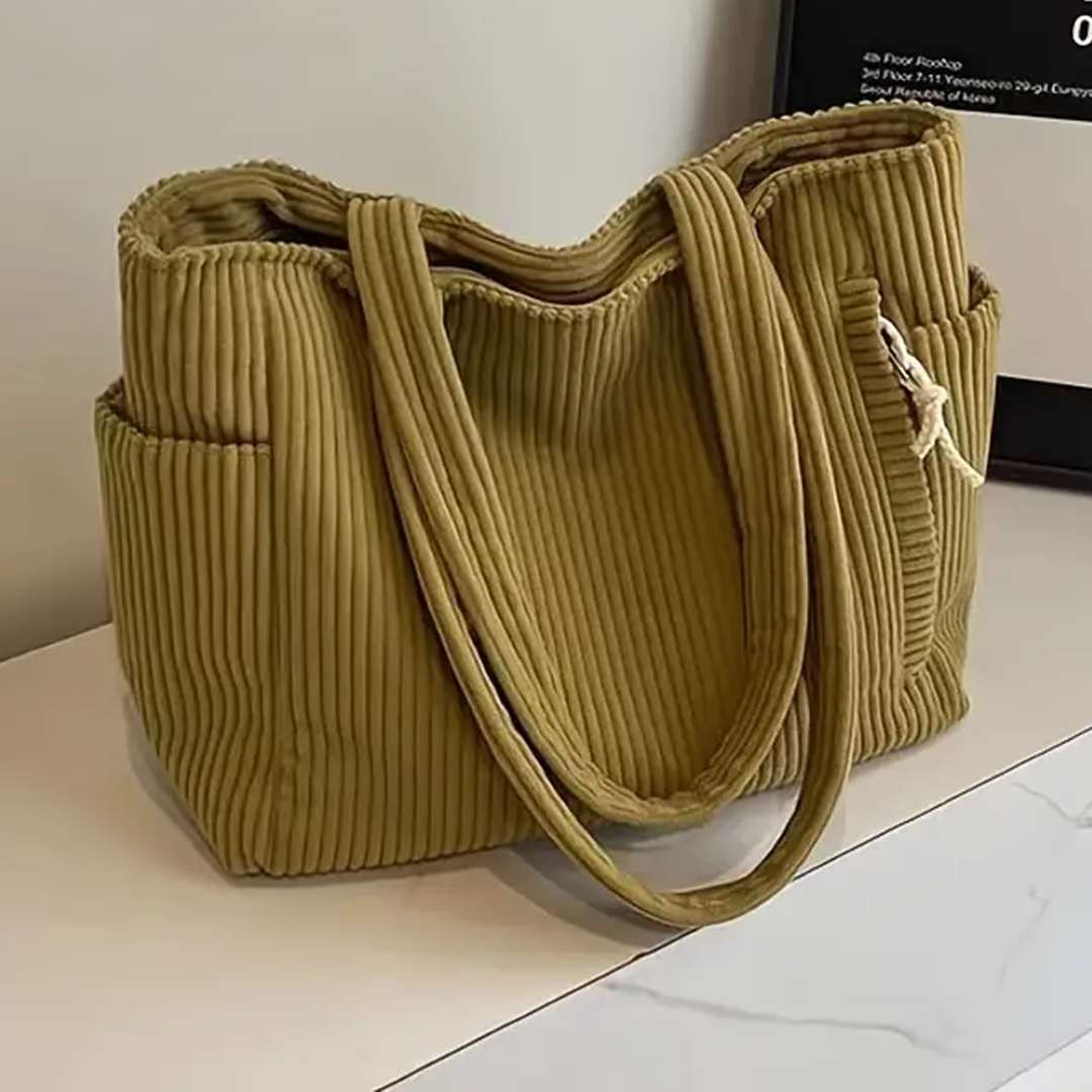 Women's Ribbed Tote Bag with Cord Detailing