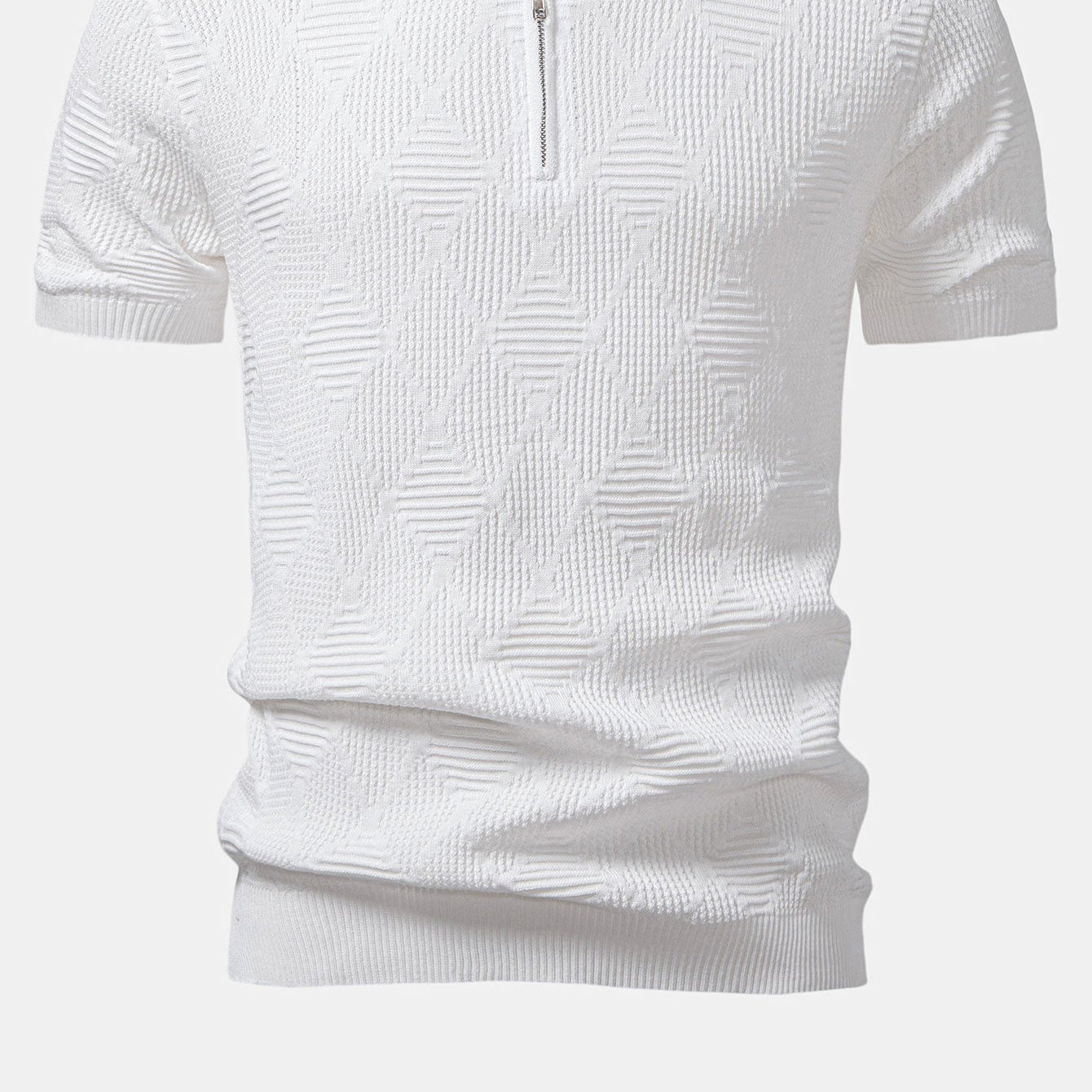 Men's Textured Zip-Up Knit Polo Shirt