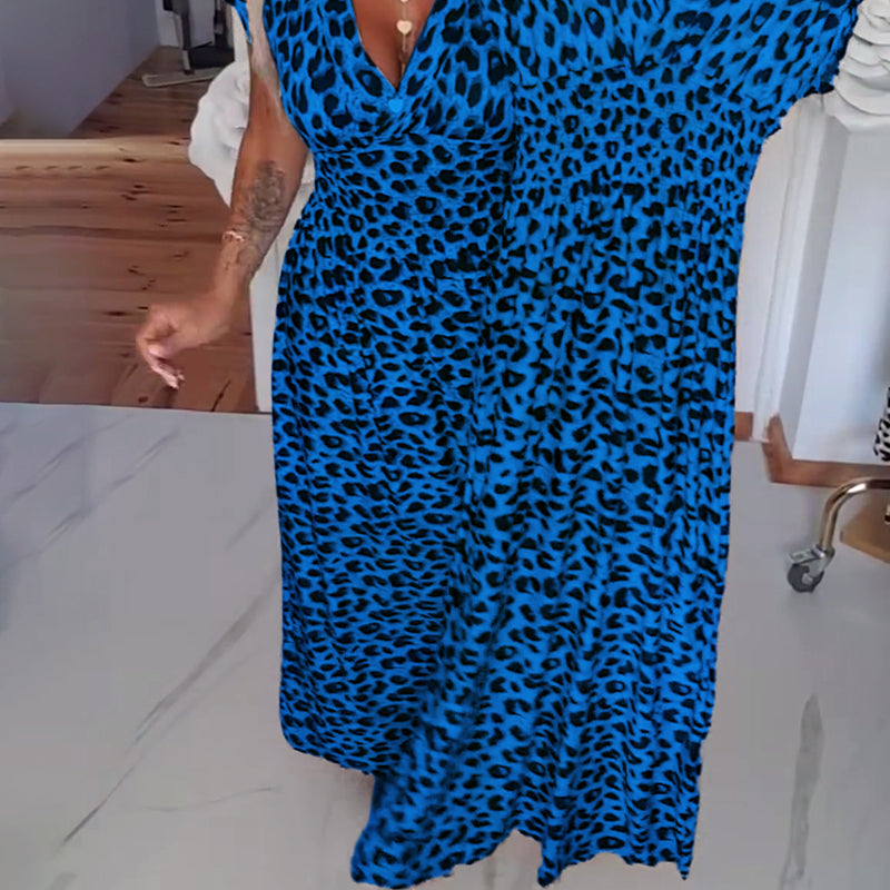 Chic Leopard Print V-Neck Dress – Elegant & Flattering